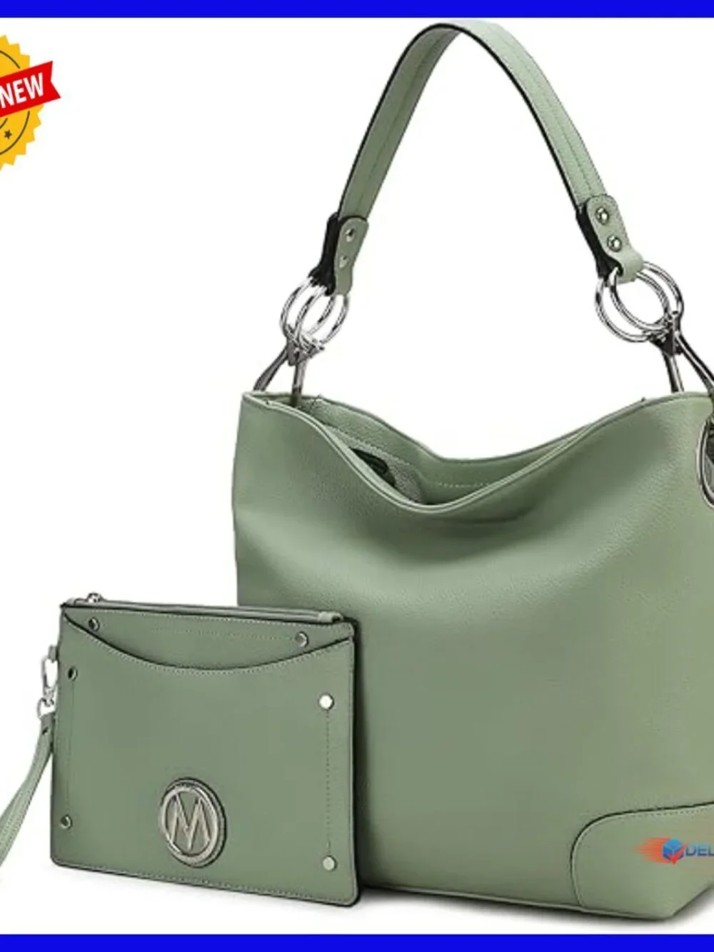 Vegan Leather Hobo Bag with Wristlet, Slouchy Shoulder Purse for Everyday
